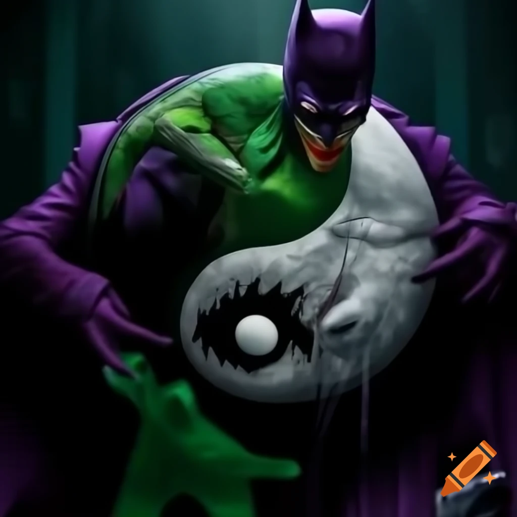 Yin Yang symbol featuring Jared Leto's Joker and Christian Bale's Batman