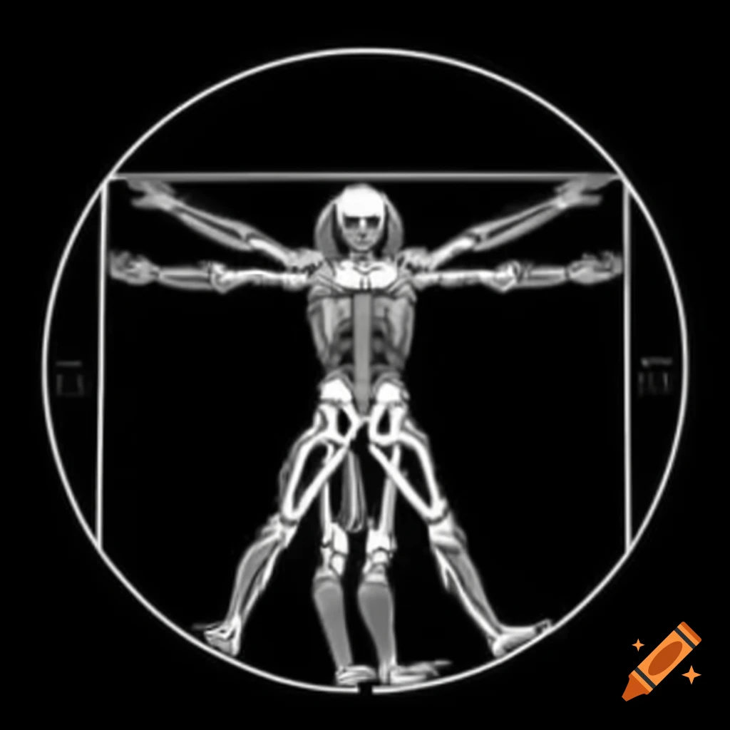 Androgynous vitruvian man in turquoise with ropes angelic face da