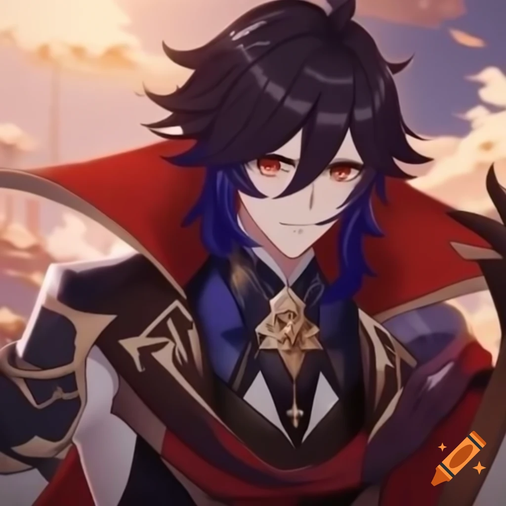 New Genshin Impact character, elegant man mastering wind element with calming gaze