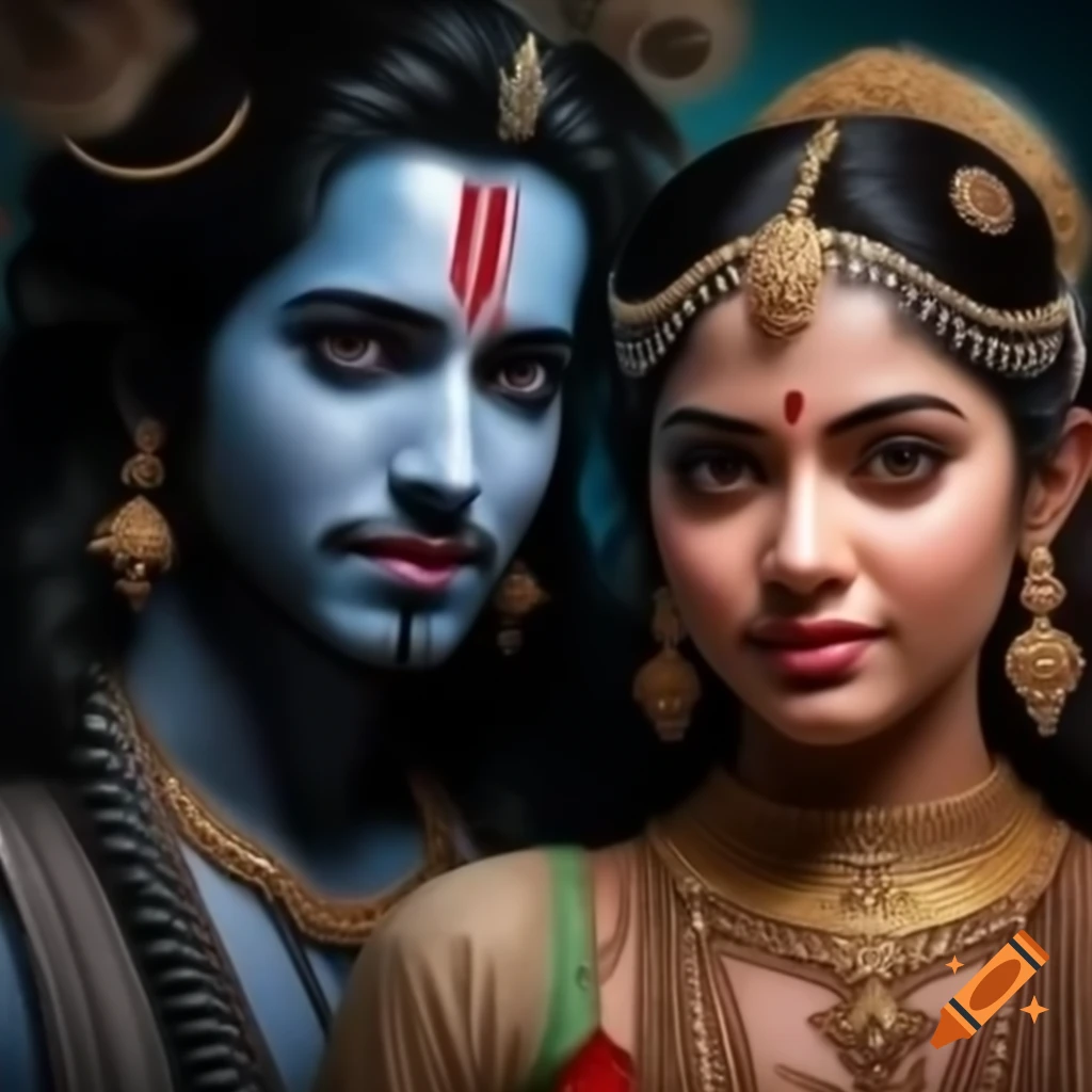 Radha and Krishna envisioned as hip-hop duo wearing golden necklaces, photorealistic