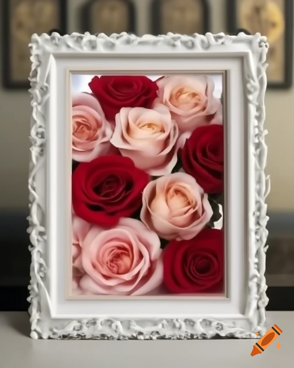 Photorealistic anniversary card design featuring roses in beautifully designed frame