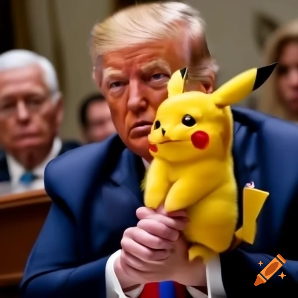 Donald Trump alongside Pikachu in a playful scene