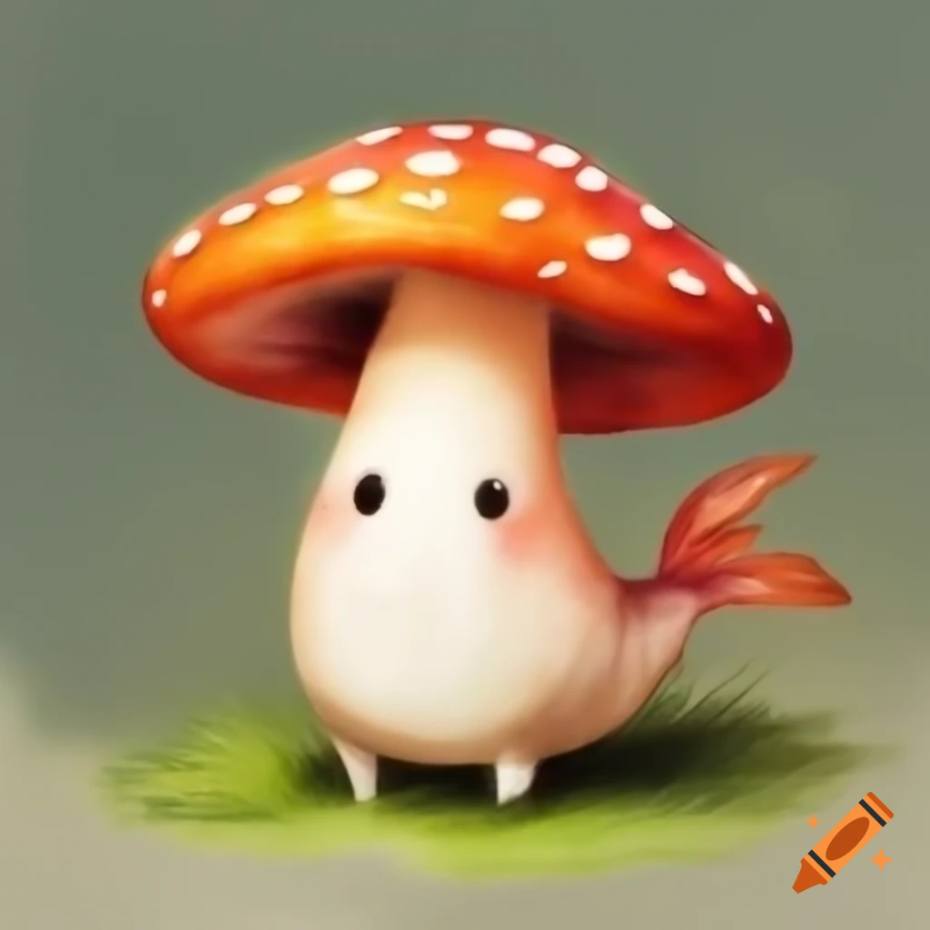 Magical mushroom with shrimp-like features in watercolor style