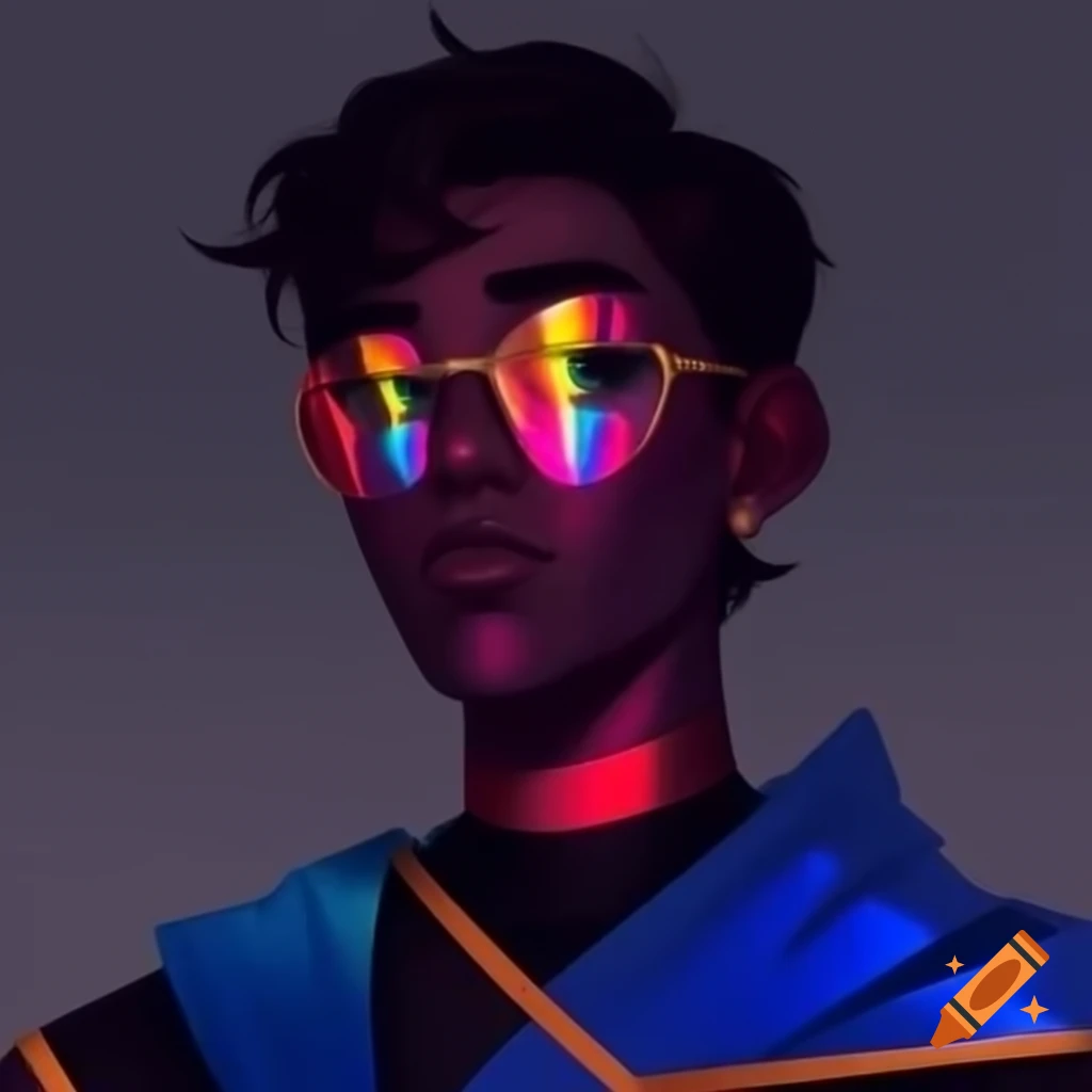 Ranger man with iridescent skin and glasses in blue tunic