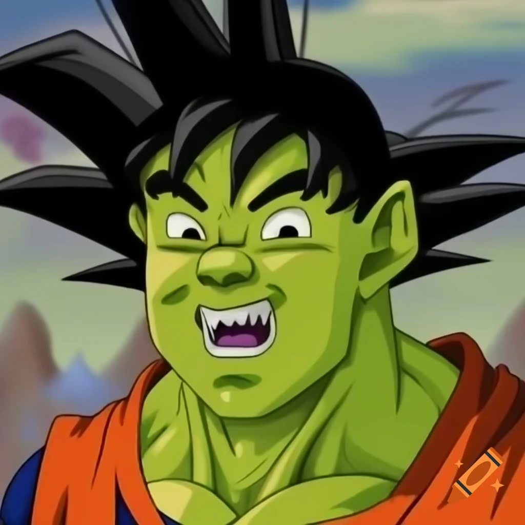 Goku in combat with Shrek, animated style