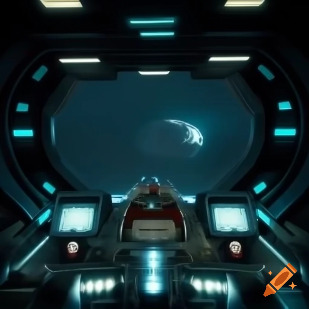 Futuristic spaceship cockpit with advanced controls