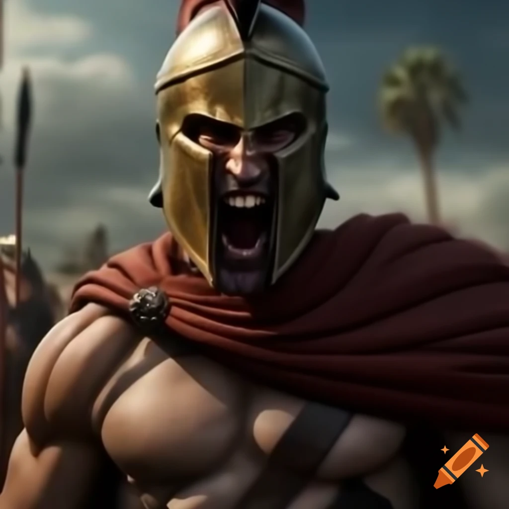 Spartan warrior yelling battle cry
