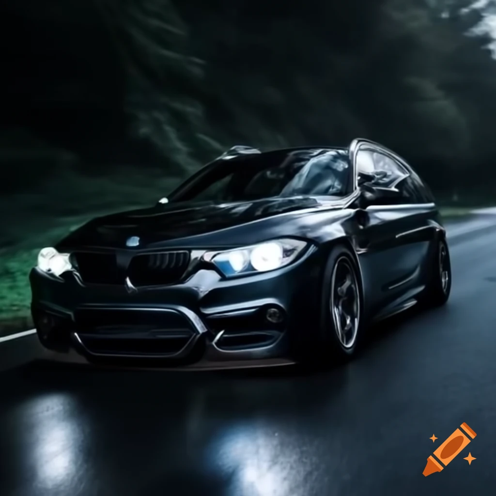 2013 BMW 535 Touring with M kit on rainy night road