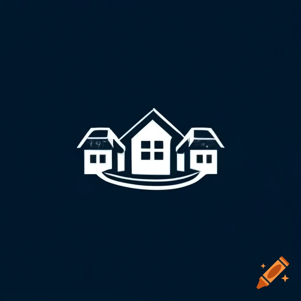 Pictorial mark logo of three houses with winding sidewalk in 2D art style