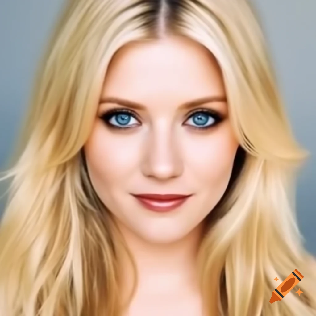 Headshot Of A Smiling Woman With Long Blonde Hair Blue Eyes And 