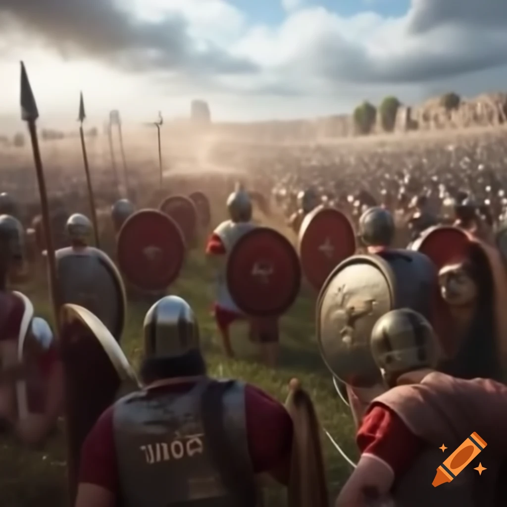 Ancient Roman battlefield in distant shot