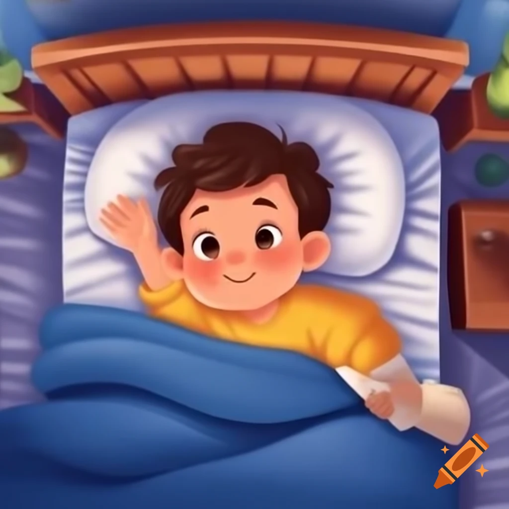 Child waking up from bed in a cozy morning setting
