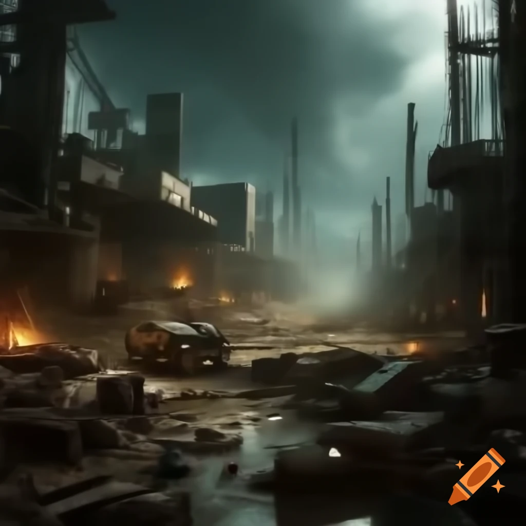 Dramatic apocalyptic setting with desolate landscape