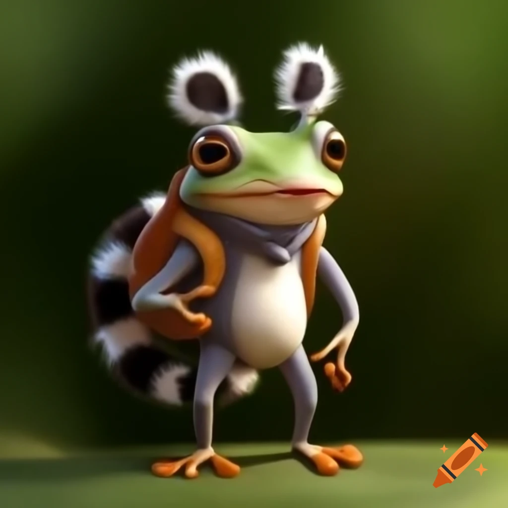 Anthropomorphic frog dressed in a ring-tailed lemur costume