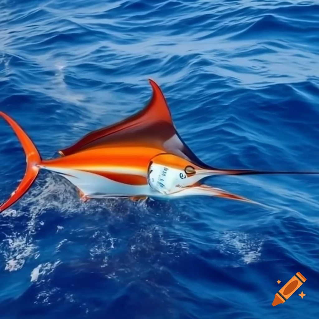 Orange marlin swimming gracefully