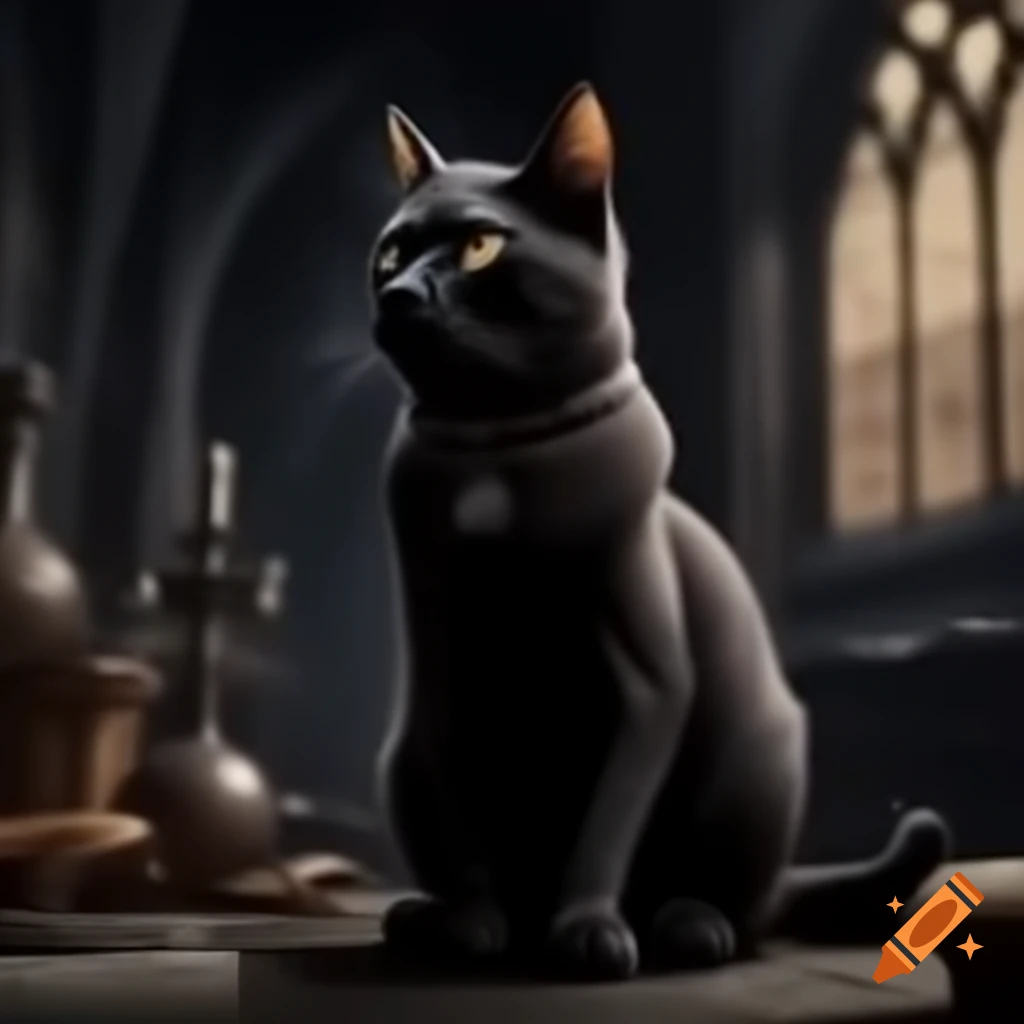 Black cat in a medieval gothic setting