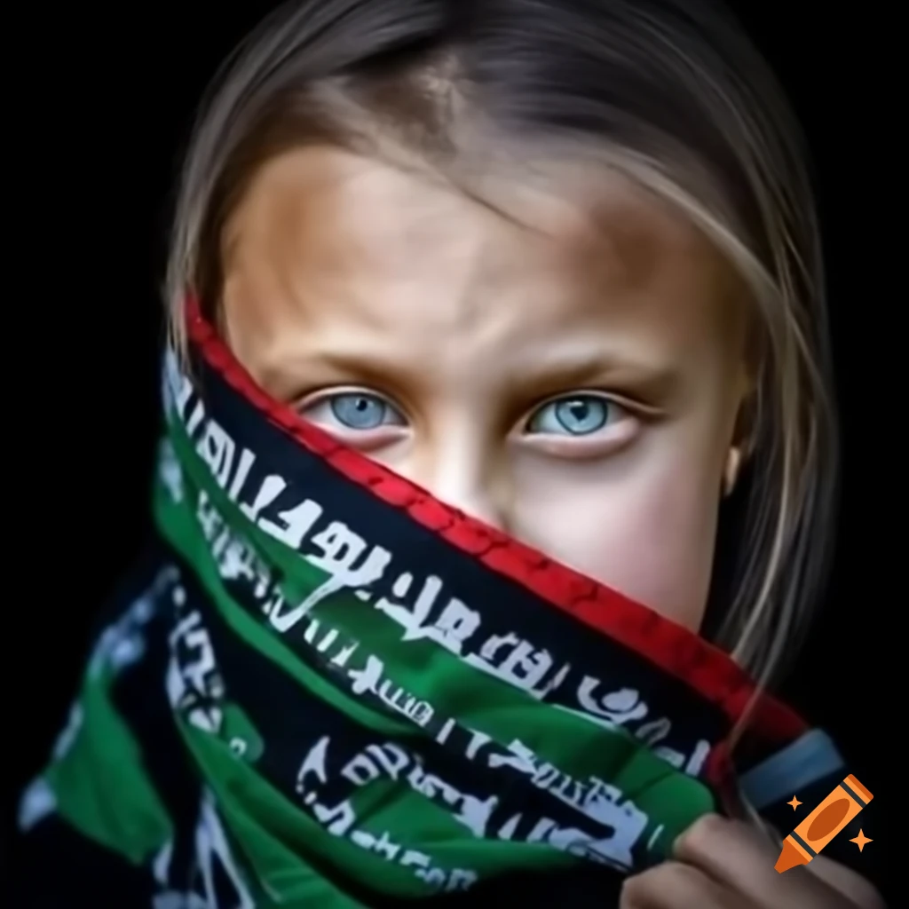 Greta Thunberg with Palestinian scarf, depicted in provocative manner