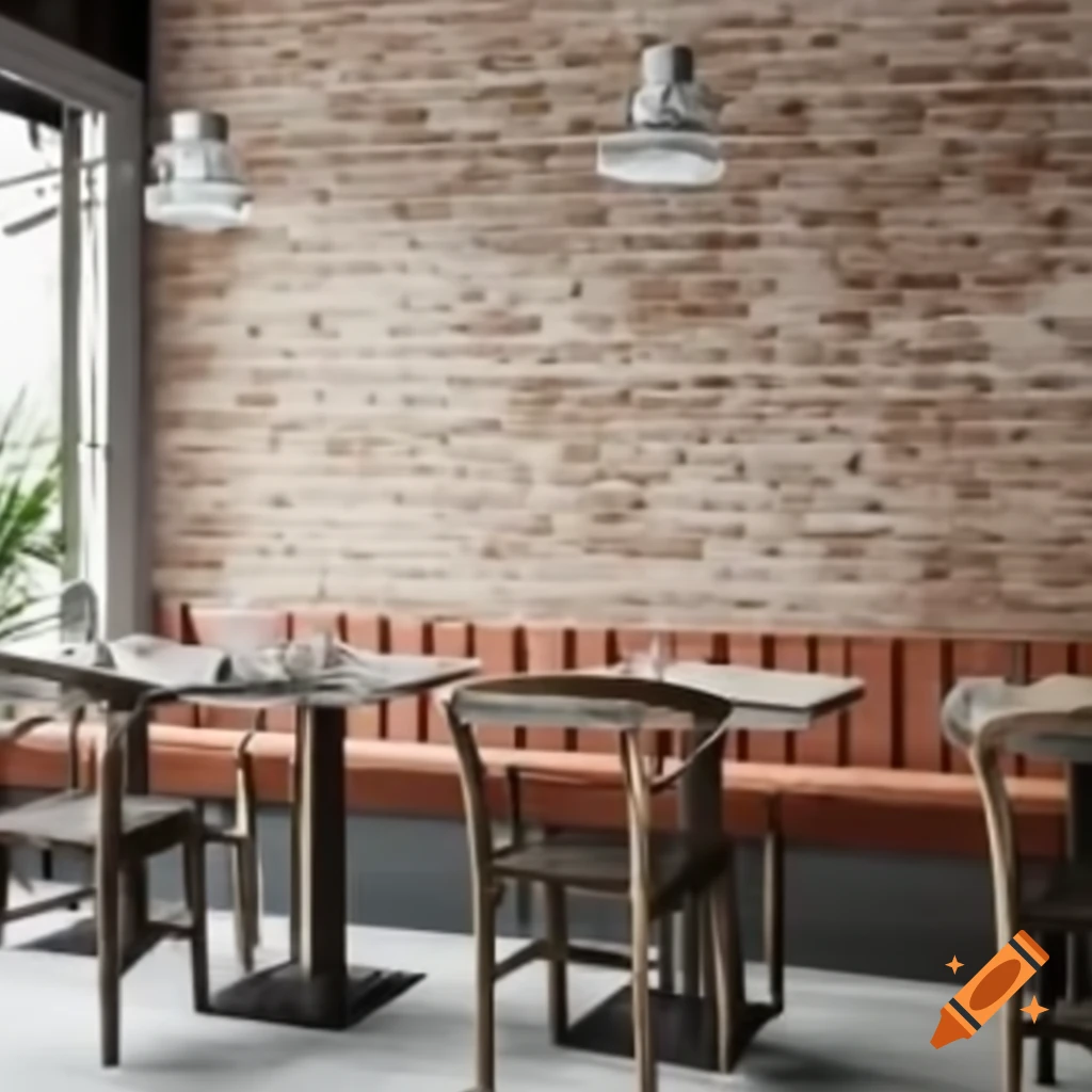 Rustic restaurant with gray brick walls and outdoor grass flooring