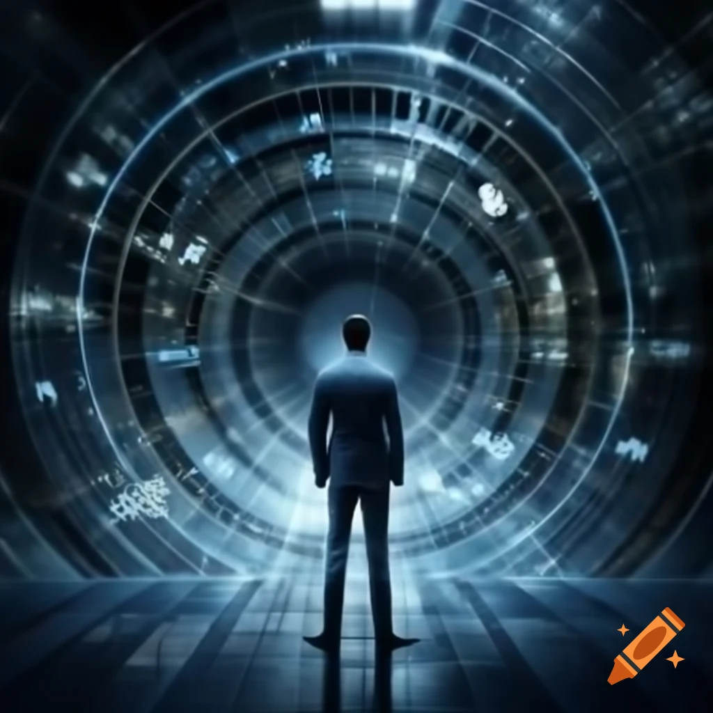Smart individual standing in front of massive data hub