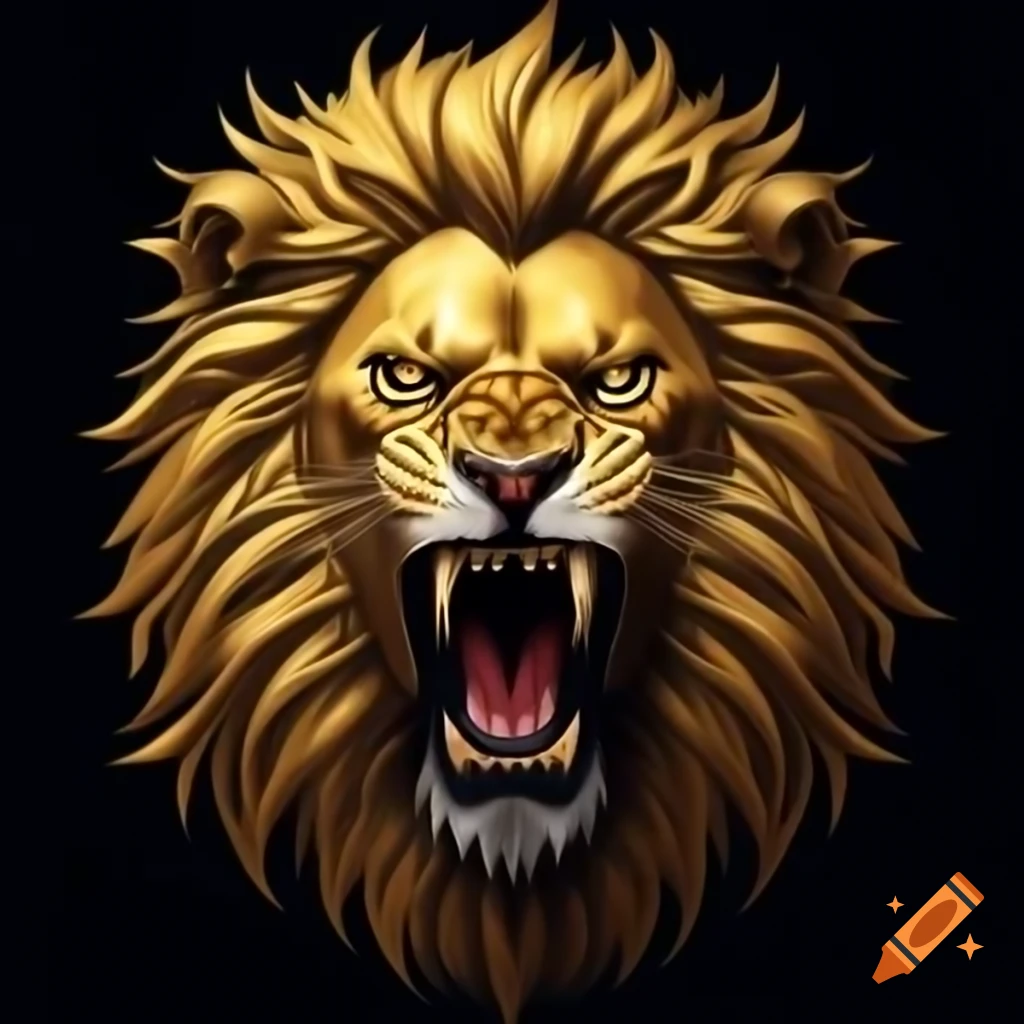 Roaring gold lion head