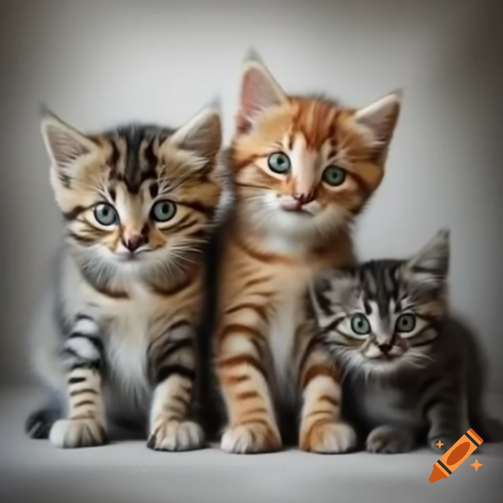 Three photorealistic kittens in different colors