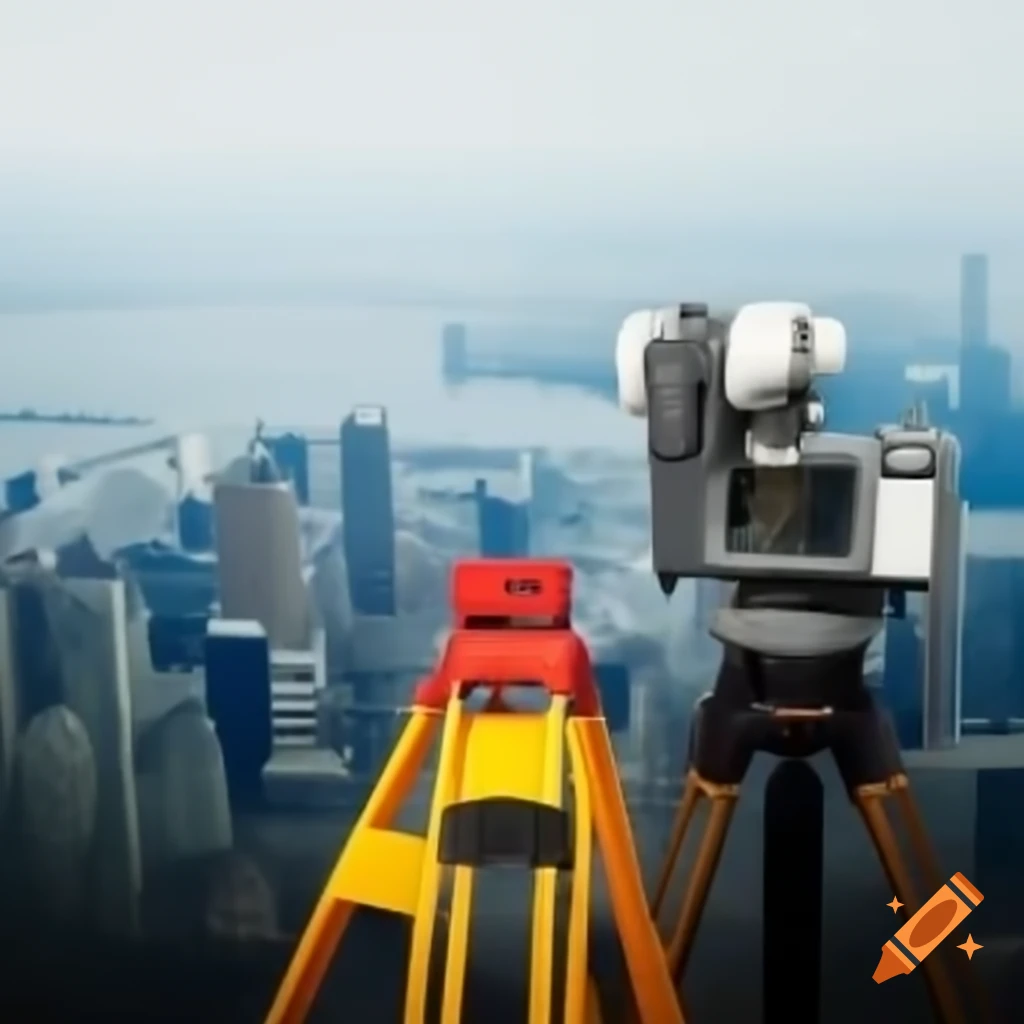 Front view of engineering survey equipment in a landscape