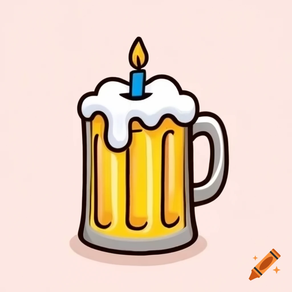 Beer mug with a lit birthday candle on top