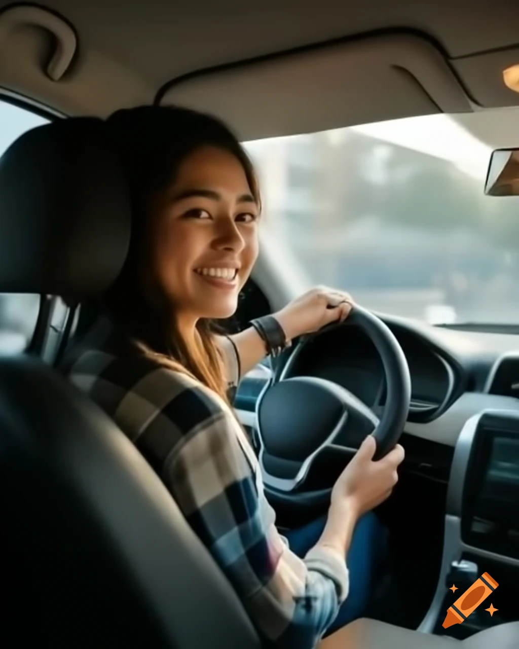 Driving student smiling during lesson