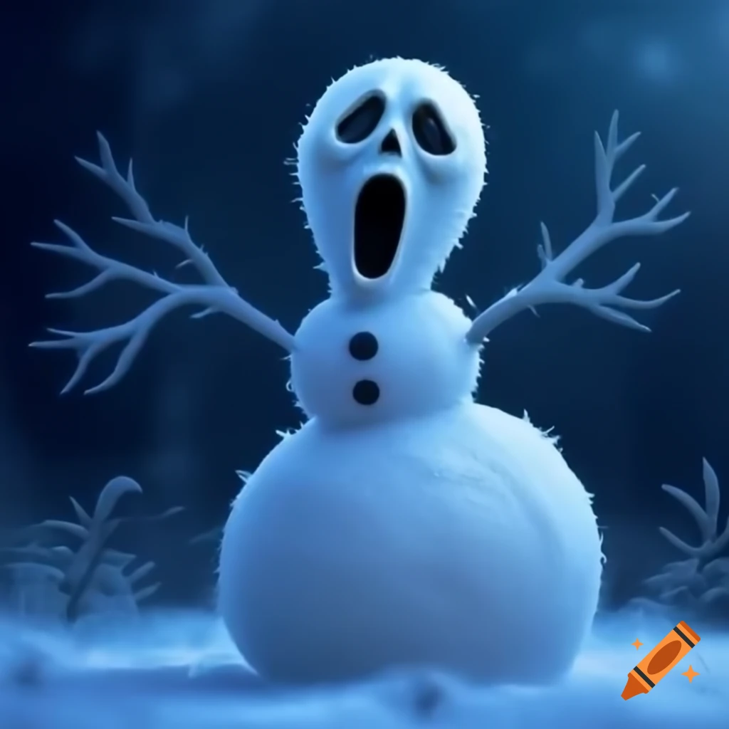 Frosty the snowman dressed as Ghost Face from Scream