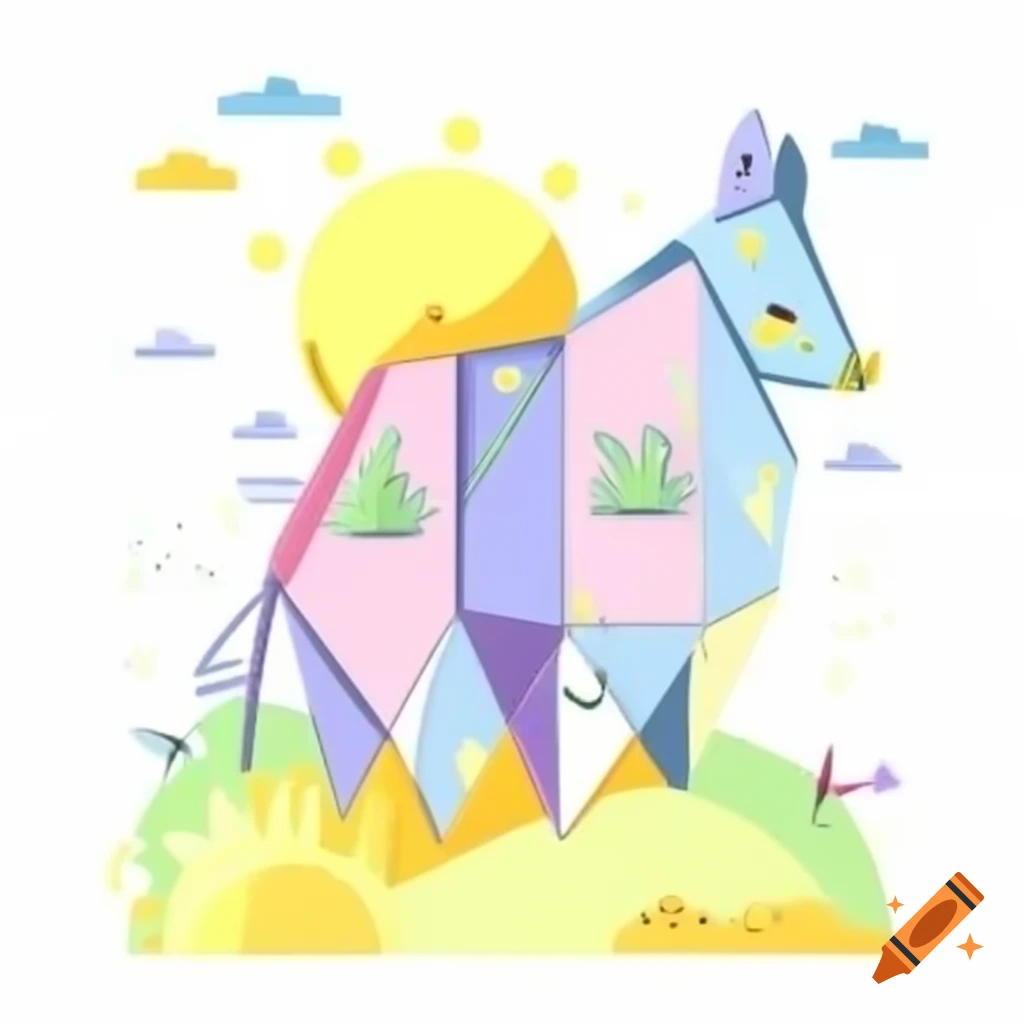 Illustration of geometric shapes with a small animal on one side