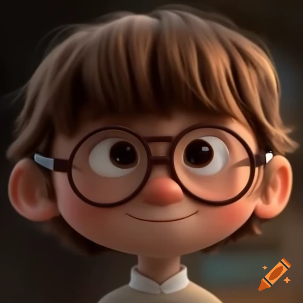 Kid with brown hair and glasses