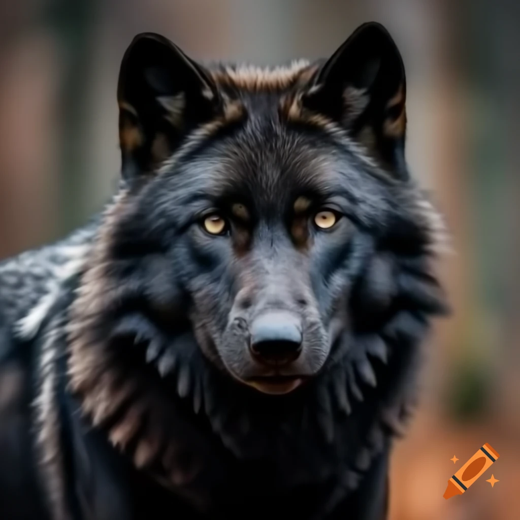 Black wolf with yellow eyes standing