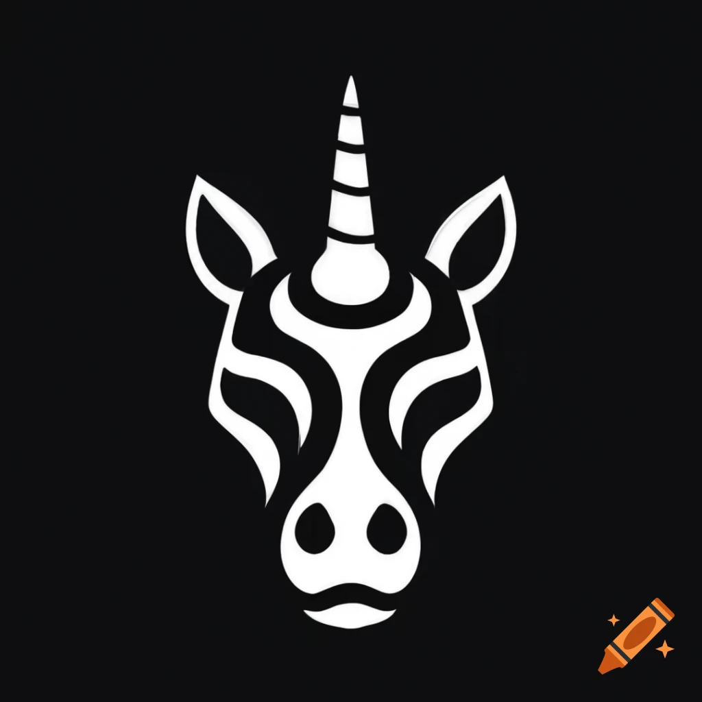 Minimalist cyber unicorn mask design on black background