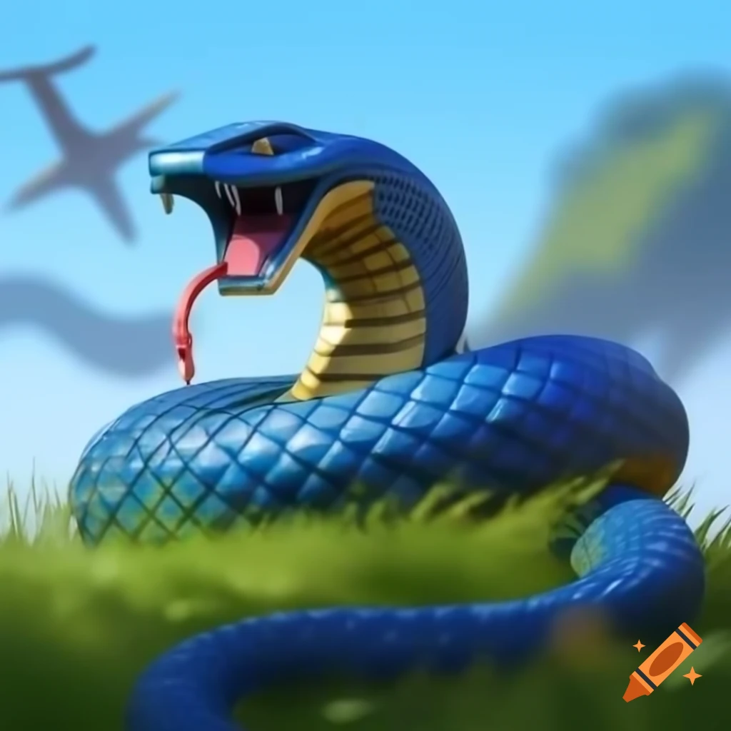 Gilded cobra sculpture on grassy knoll with machine gun, striking fear