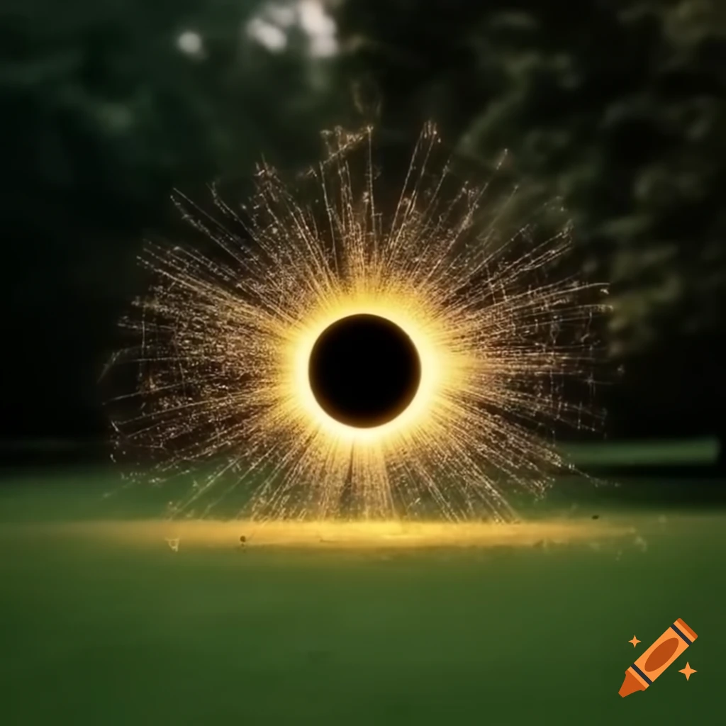 Black round object with yellow sparks in a park setting