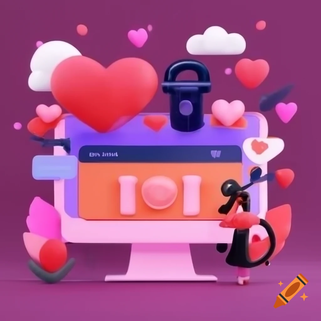 Concept of online love and relationship with digital elements