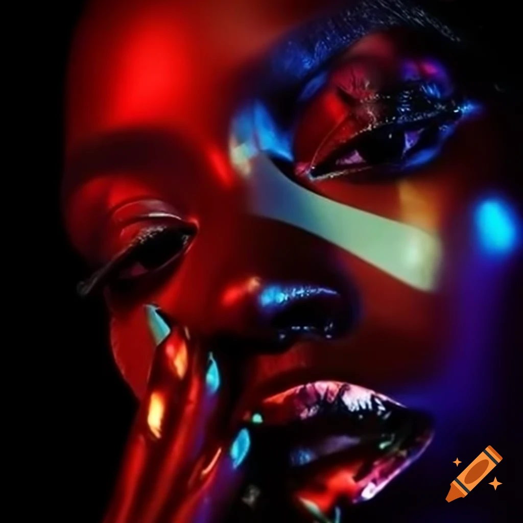 Iridescent red glass statue in pop surreal 2000's photography style