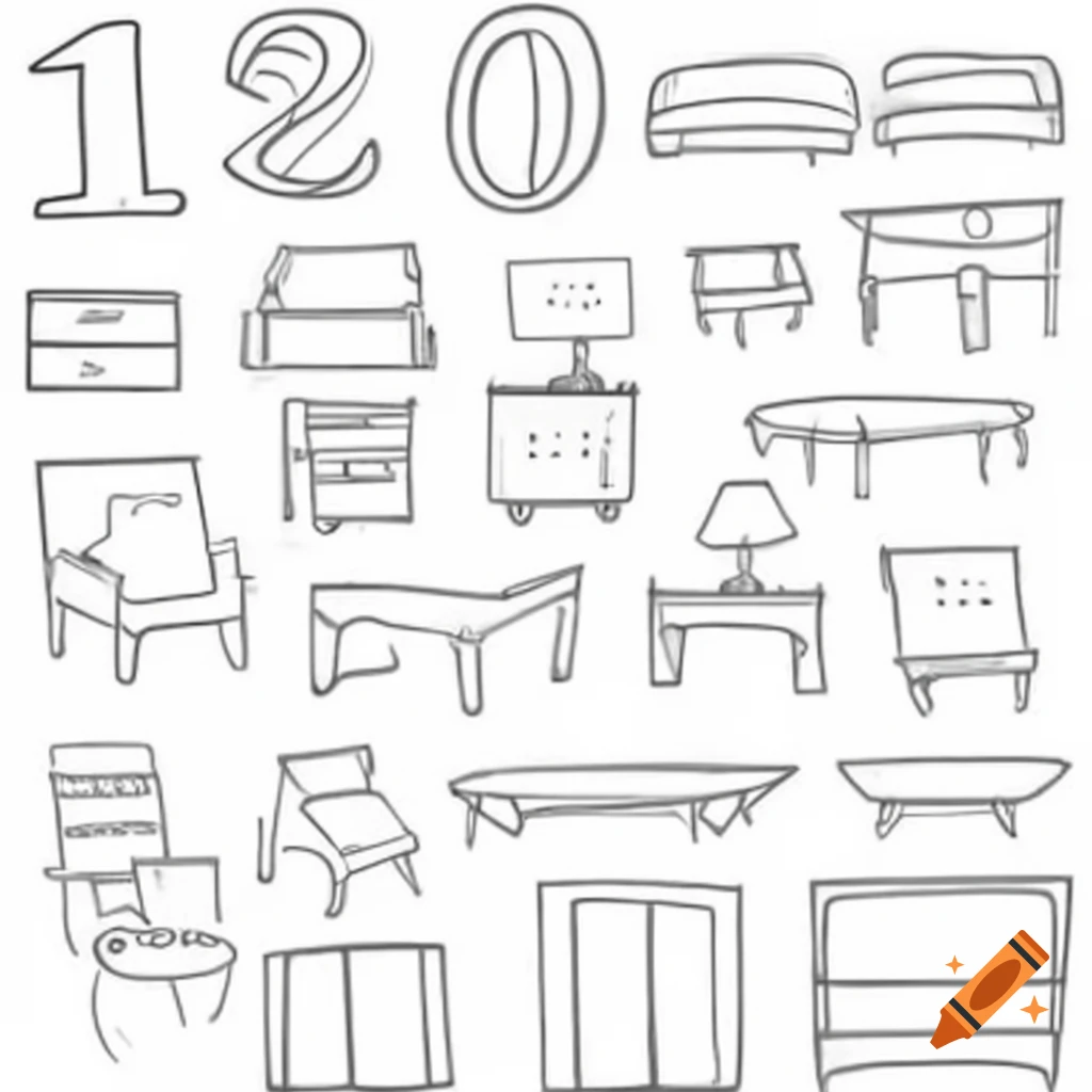 Line drawings of various furniture designs