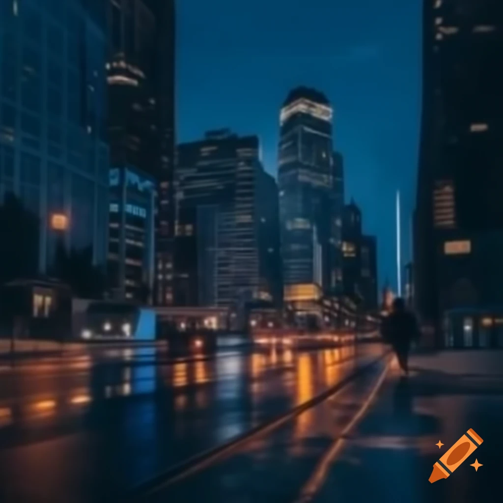 Vibrant night city skyline with illuminated buildings