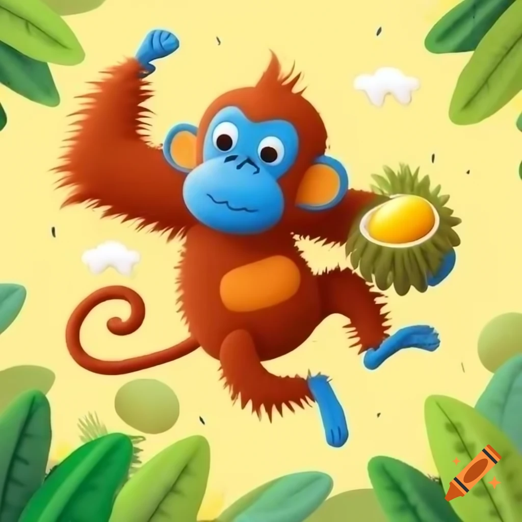 Orangutan delivery monkey jumping with durian fruit