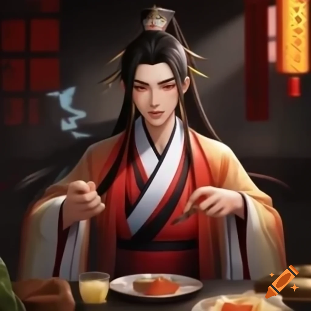 Young man in traditional Chinese attire posed elegantly in WLOP art style