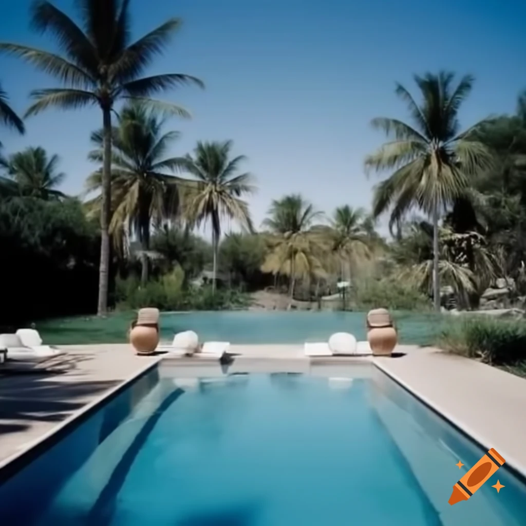 Seaside pool surrounded by palm trees
