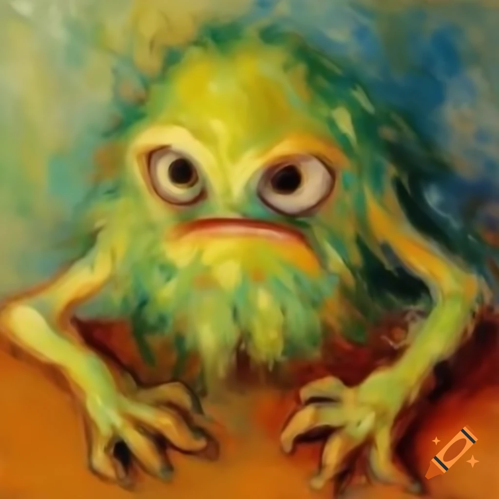 Funny monster depicted in oil painting style, inspired by Renoir