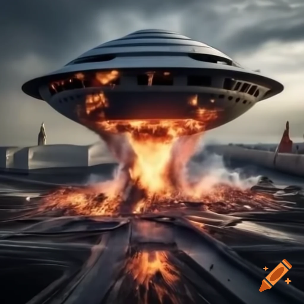 Hyper-realistic photo of flying saucer shooting fire at Moscow Kremlin