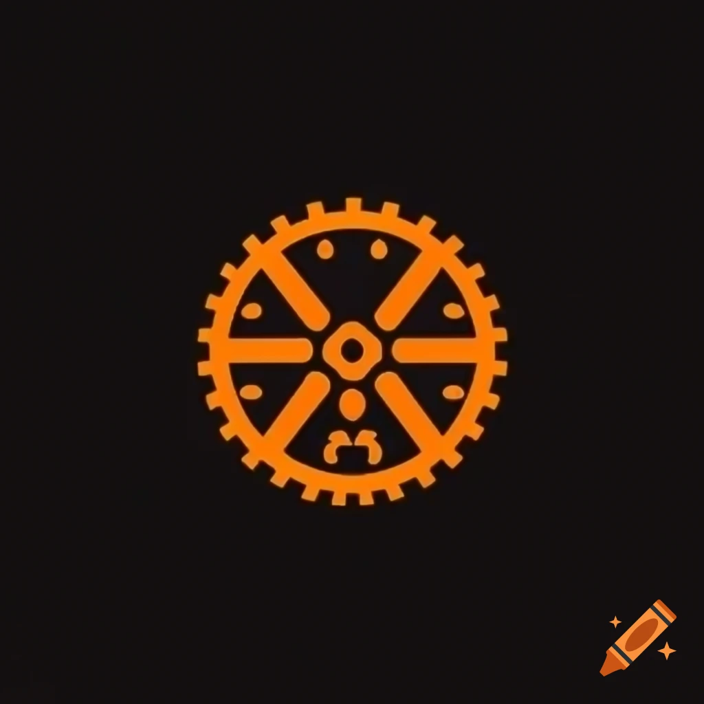 Minimalist orange gear logo on black background