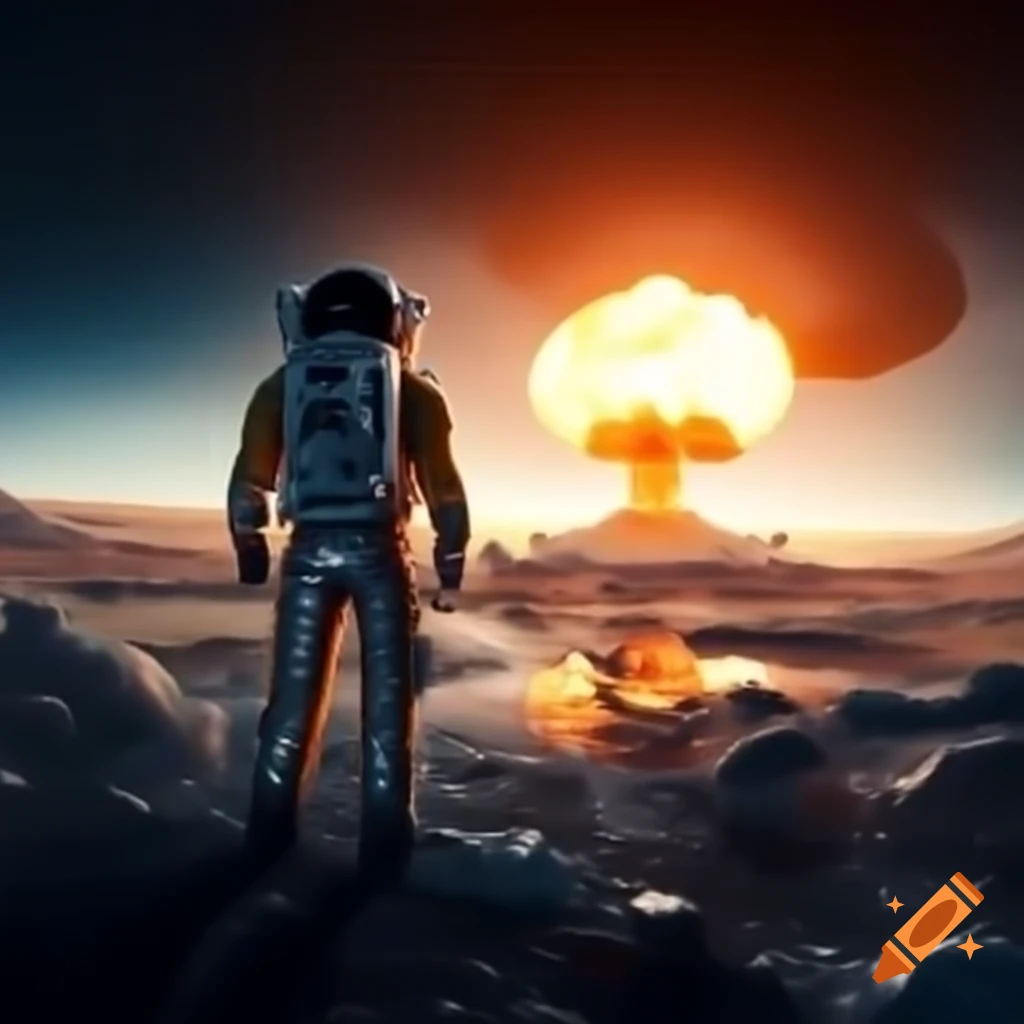 Astronaut observing a distant nuclear explosion