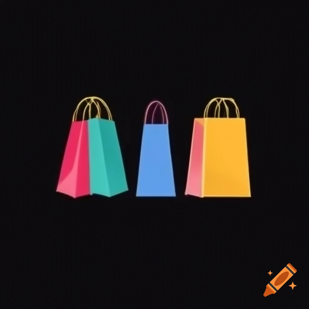 Sideview of three shopping bags on black background