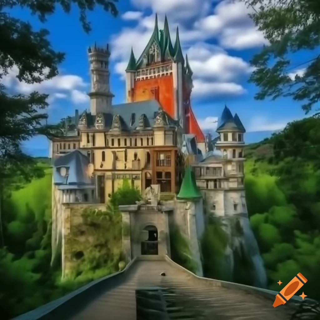 Night view of dracula castle surrounded by forest on Craiyon