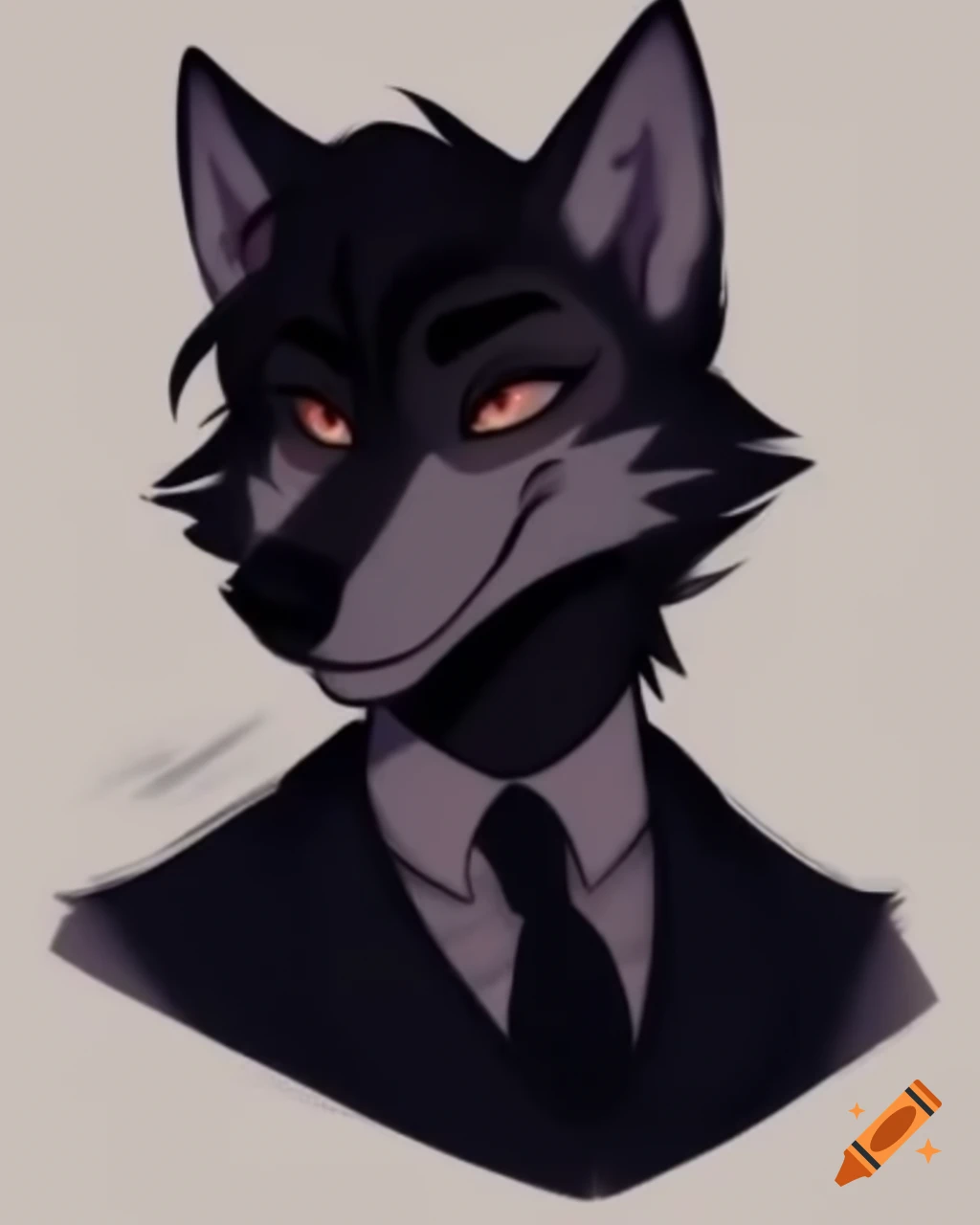 Anthropomorphic black wolf in formal attire sketch