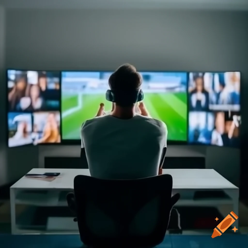 Man enjoying sports on multiple televisions